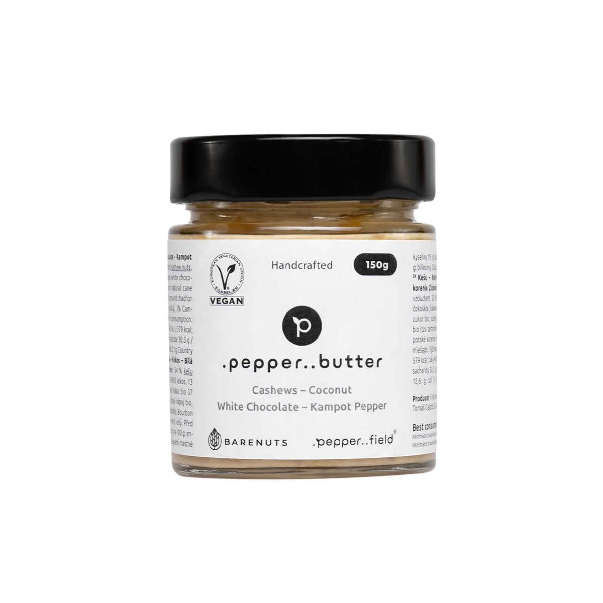 Kešu máslo s kokosem, bílou čokoládou a Kampotským pepřem 150 g