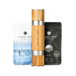 Moulin double DUOMILL + 1x50g et 1x120g de gros sel marin et de poivre noir de Kampot