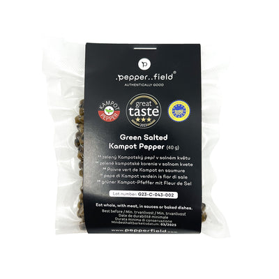 Green Kampot pepper in salt flower