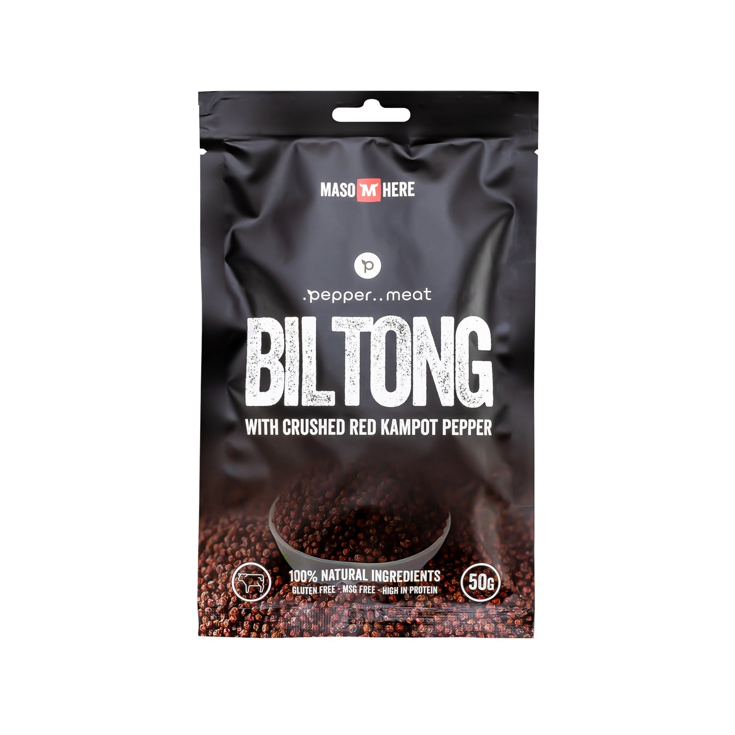 Viande séchée biltong avec poivre rouge de Kampot concassé 50 g