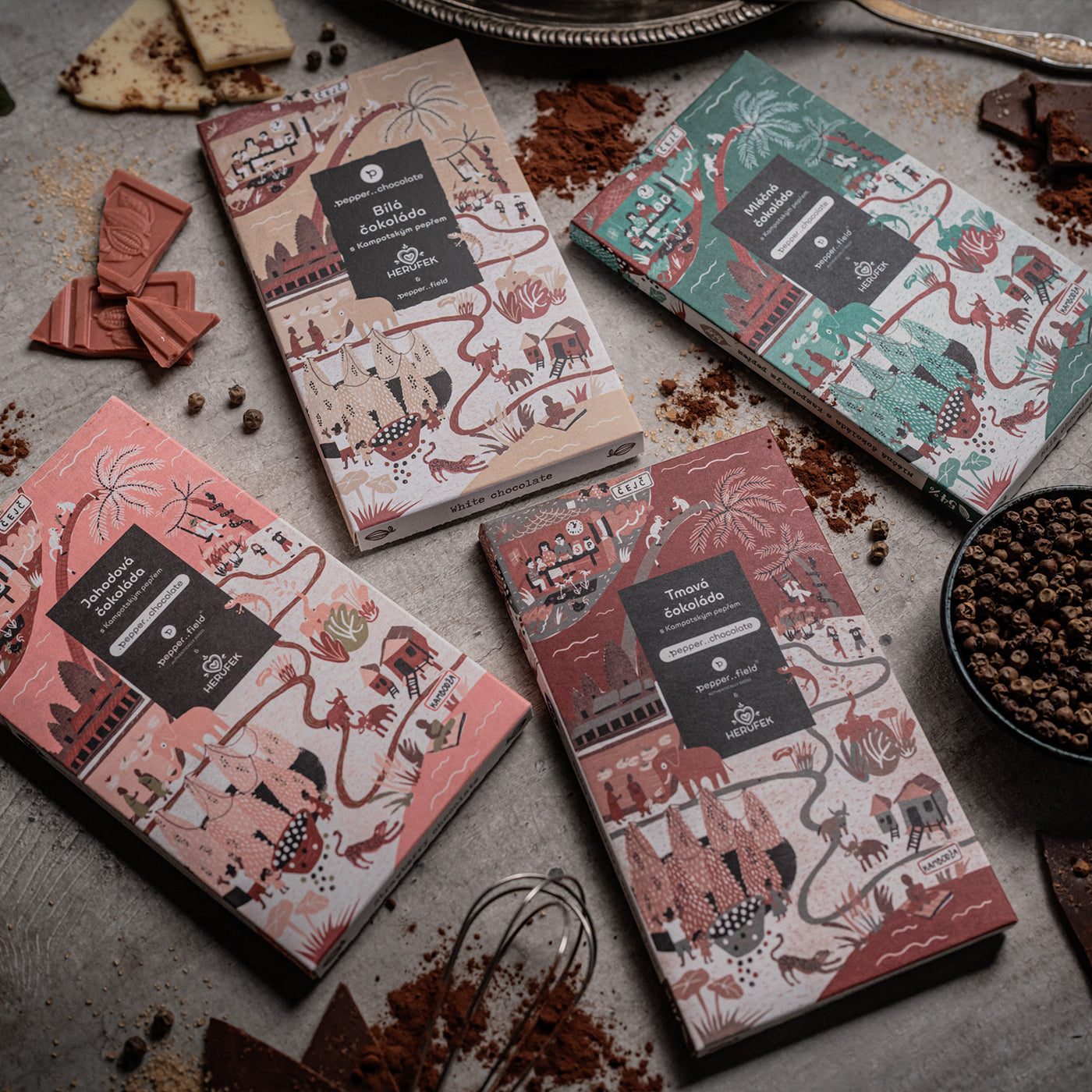 A discounted set of 4 chocolates with Kampot M pepper - .Pepper..Chacolate (4x50g)